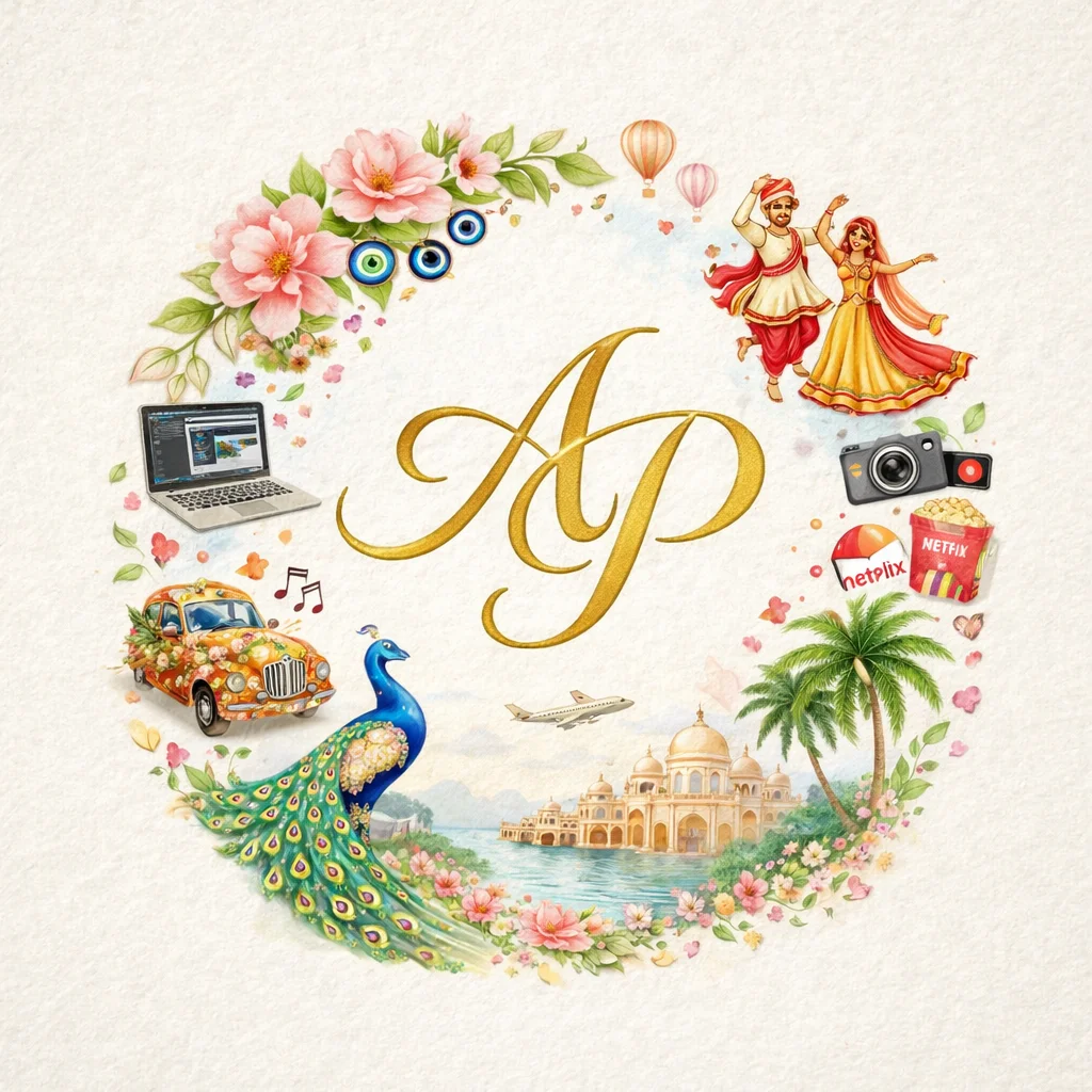 Traditional Indian wedding logo with peacock motif and Sanskrit-inspired typography