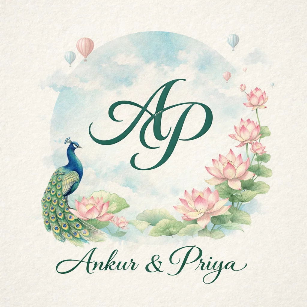 Contemporary minimalist wedding logo with geometric pattern and couple initials